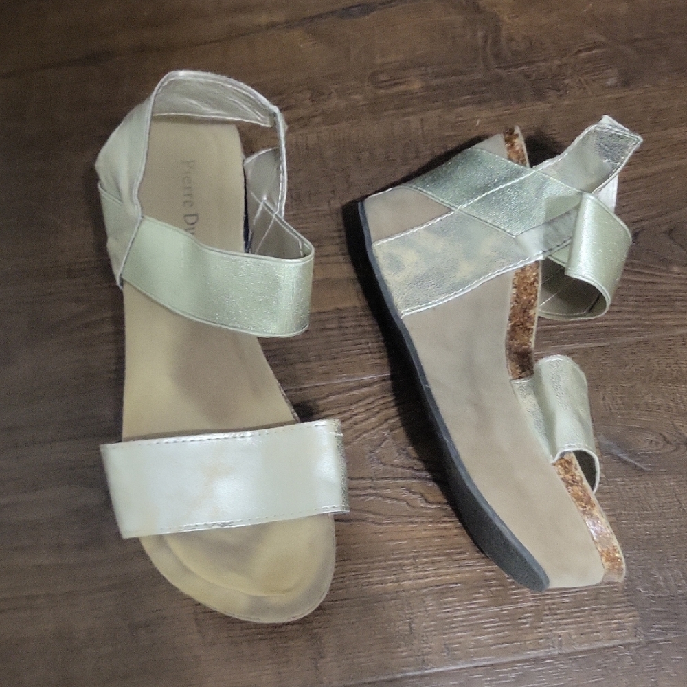Pierre Dumas Gold Sandals with Shimmery Straps